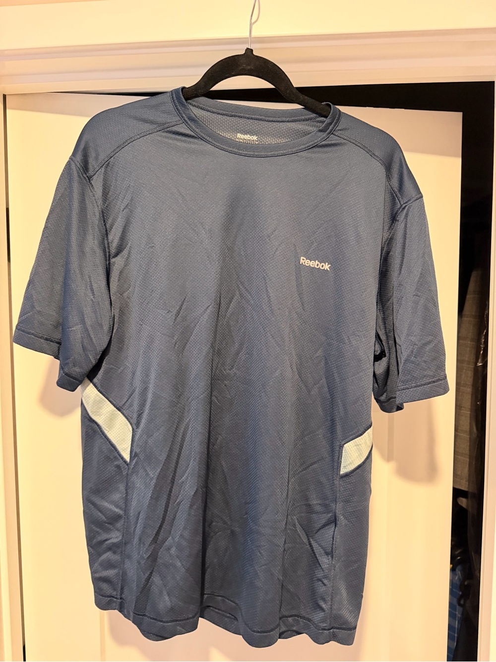 Reebok Blue Performance Athletic Shirt Short Sleeve Moisture Wicking Size L